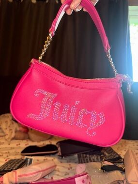 Juicy Couture Hot Pink Crystal-Logo Shoulder Bag